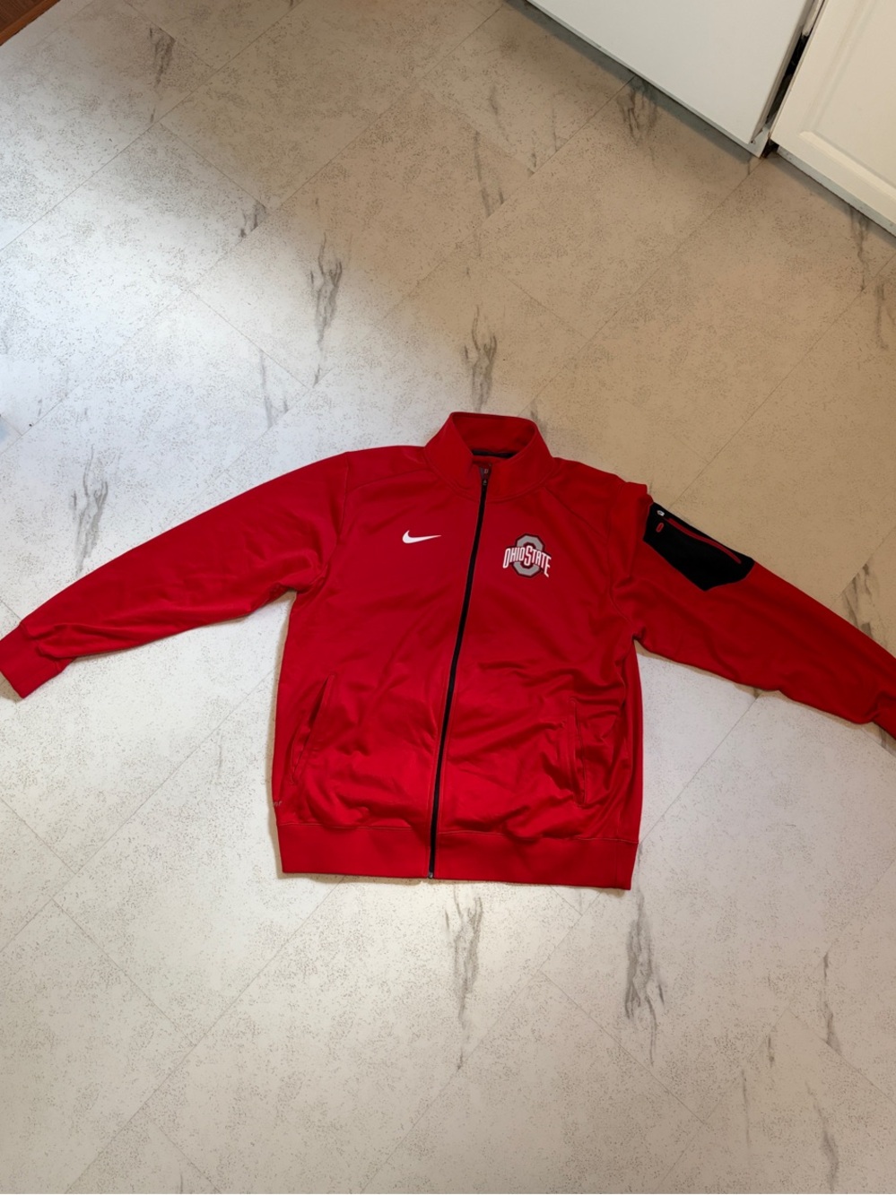 Nike Red Full-Zip Ohio State University Athletic Jacket with Black Sleeve Patch